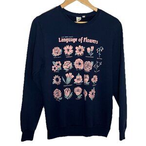 Stay Home Club Language of Flowers Sweatshirt Womens S Navy Blue Crewneck‎